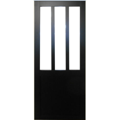 Gdmenuiseries – Porte coulissante atelier noir vitrée 204 x 73 cm – MDF enrobé noir – Vitrage clair 4 mm sécurité – Ouverture coulissante 40 mm d'épaisseur
