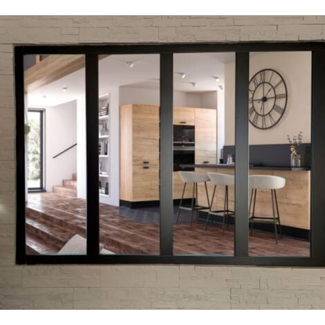 verriere Bois Mdf Noir 4 Vitrages Clairs H1080 Mm X L1478 Mm Gd Menuiseries