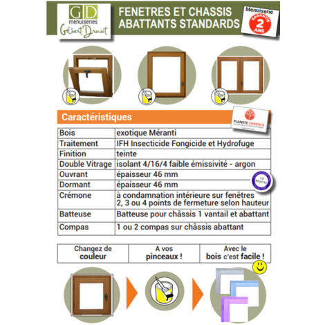 Fenêtre Bois 2 Vantaux H95 X L80 Côtes Tableau