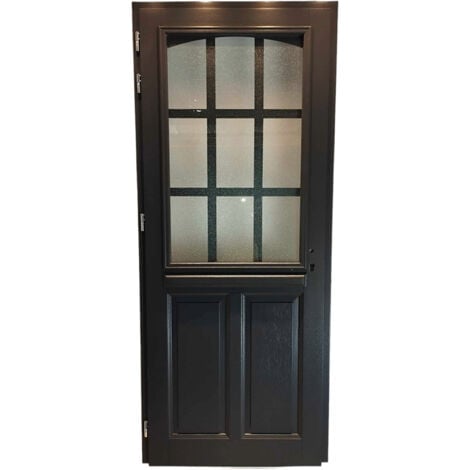 Porte D'Entrée Bois Vitrée, Alicia, Gris Ral7016, H,215Xl,90 P, Droite Cote Tableau