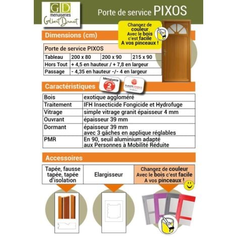 Porte De Service Bois Vitrée Pixos, H,215Xl,90  P, Droit Côtes Tableau