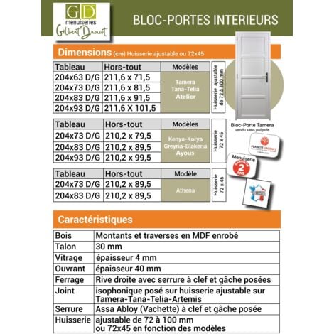 Bloc Porte Telia Noir Vitrée H204 X L83 Poussant Droite Côtes Tableau