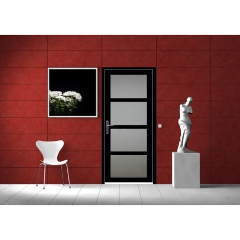 Bloc Porte Telia Noir Vitrée H204 X L73 Poussant Droite Côtes Tableau