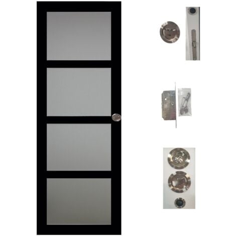 Porte Coulissante Telia Noir Vitrée H204 X L83 + Systeme Galandage Et Kit De Finition Inclus