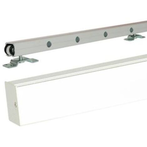 Porte Coulissante Telia Noir Vitree H204 X L83 + Rail Alu Bandeau Blanc