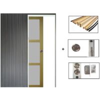 Porte Coulissante Ayous 3 Panneaux Gris Ral 7035 H204 X L83 + Systeme A Galandage Et Kit Finition Inclus