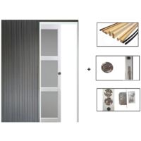 Porte Coulissante Kenya Blanc Vitrée H204 X L93 + Systeme Galandage Et Kit Finition Inclus