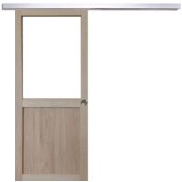 Porte Coulissante Atelier placage chene Vitree H204 x L83 + Rail Alu et 2 coquilles