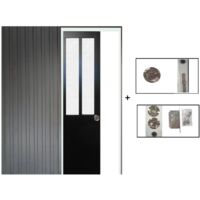 Porte Coulissante Atelier Noir vitre depoli H204 x L73 + Système à Galandage (sans kit finition)