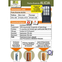 PORTE D' ENTREE BOIS EXO MODELE 'ALICIA' 215X90 POUSSANT GAUCHE COTE TABLEAU