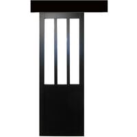 Porte Coulissant Atelier Noir Vitrage Transparent H204 x l73 + Rail Bandeau Noir + 2 Coquilles GD MENUISERIES