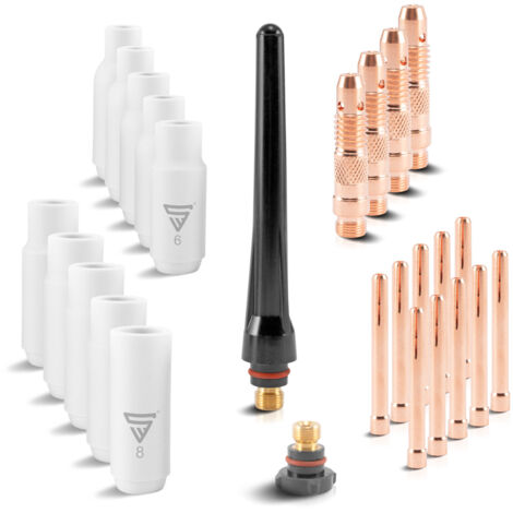 STAHLWERK WP-26 Premium TIG Set de pièces d'usure Accessoires de soudage 26 pièces avec buses en céramique Long-Life