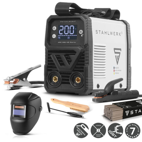 STAHLWERK Poste à souder à l'électrode ARC 200 MD Digital – Kit complet – MMA & Lift-TIG (DC) jusqu'à 200 A, utilisation flexible sans gaz, ARC-Force, Hotstart, Anti-Stick, Smart Cooling