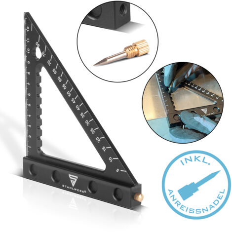 STAHLWERK Triangle d'angle avec butée et aiguille de marquage Aluminium (1/5)
