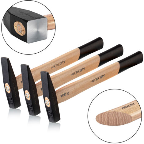 STAHLWERK 3 x marteau marteau de serrurier 100g tête robuste en acier, manche en hickory (1/5)