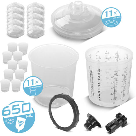STAHLWERK Kit de godets de mélange 25 pièces pour utilisation à peinture 650 ml (1/5)