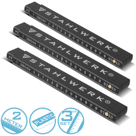 STAHLWERK Mètre pliant, set de 3, 2 mètres Mètre pliant en plastique précis