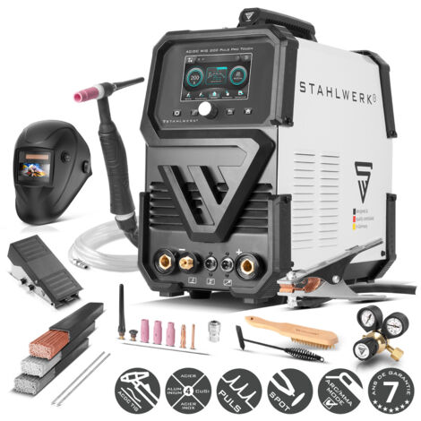 STAHLWERK Poste à souder sous protection gazeuse AC/DC TIG 200 Puls Pro Touch Equipement complet