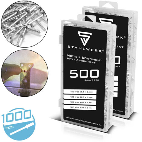 STAHLWERK Assortiment de rivets 1000 pièces Set de rivets aveugles en aluminium Set de rivets (1/5)