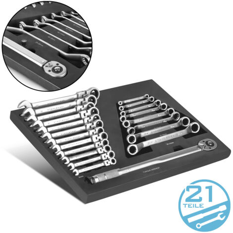 STAHLWERK Garniture de chariot à outils Jeu de clés à molette 21 pièces
