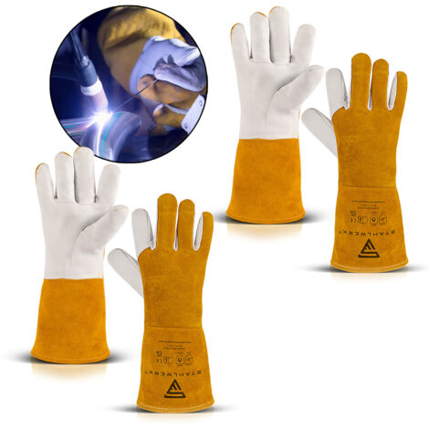 STAHLWERK Gants de soudeur, jeu de 2 gants de travail en cuir véritable, résistants à la chaleur (1/5)