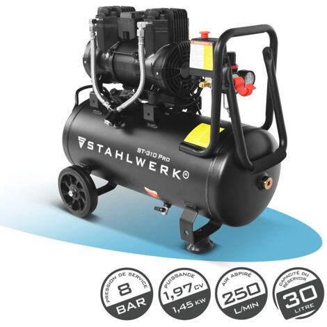 STAHLWERK Compresseur 8 bar 30 L 1,97 CV 1,45 kW 250 l/min Compresseur d'air comprimé (1/5)