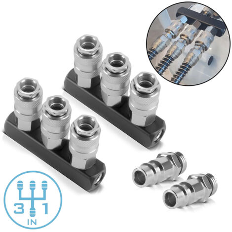 STAHLWERK 2 x distributeur d'air comprimé triple jusqu'à 35 bar avec raccord rapide 1/4 pouce (1/5)