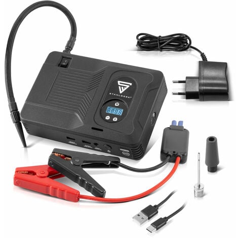 STAHLWERK Powerbank Booster de démarrage pour voiture avec compresseur LED  et chargeur USB