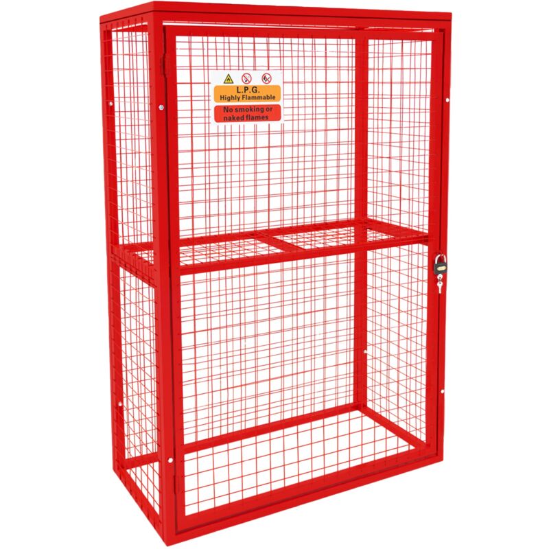 Gabbia Pieghevole Per Bombole Gas 90x80x43 Cm, Rete In Acciaio Verniciato 3 Mm, Per 2 Bombole Da 19 Kg, Con Lucchetto E Cartello Di Avviso, Per Sicurezza