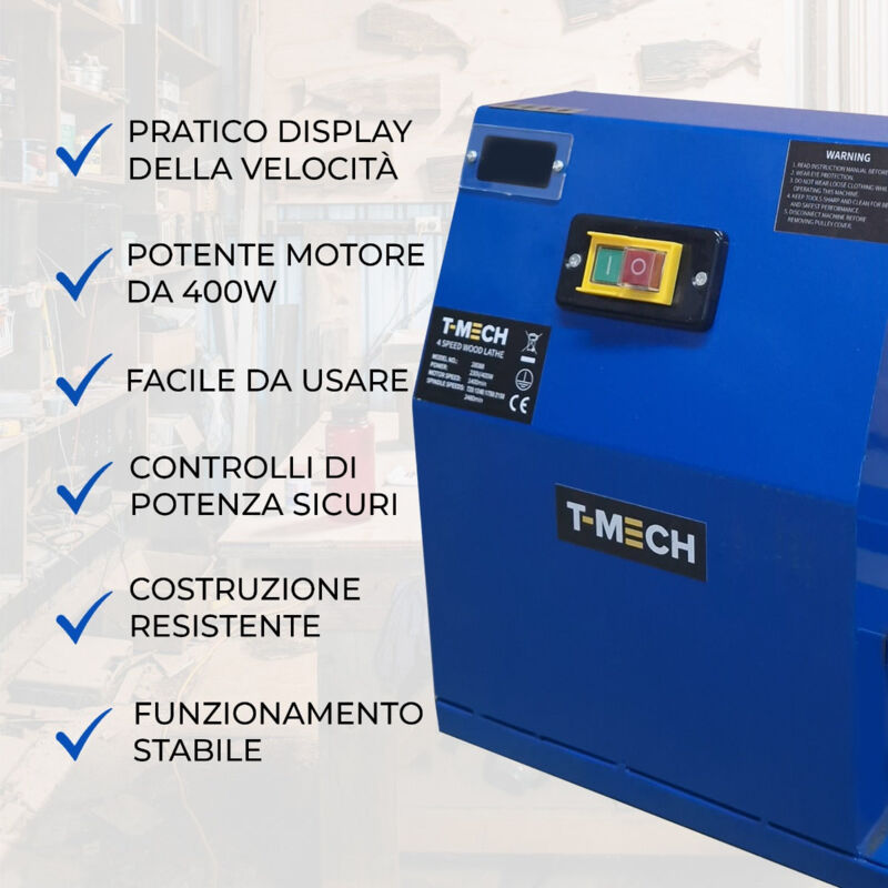 T-Mech - Tornio per Lavorazione e Tornitura Legno 1 Metro 4 Velocità per  Falegnami Professionsti e Amanti Fai Da Te e