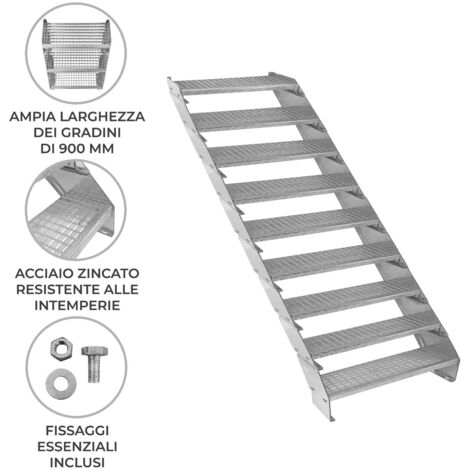 Scala A Griglia In Metallo Zincato, 700x270 Mm, Maglia 30x30 Mm - Antiscivolo, Resistente Alle Intemperie, Per Interni Ed Esterni