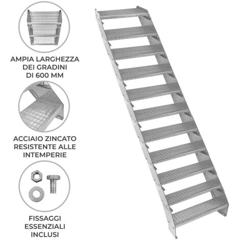Set 2 Cosciali In Acciaio Zincato Per Scale: Gradini Da 2 A 8, Ideali Per Scale Esterne O Interne