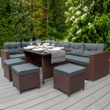 Set salotto da esterno Dbacc, Set da giardino con 2 poltrone,1 divano e 1  tavolino contenitore, effetto rattan con cuscini, 100% Made in Italy,  Antracite