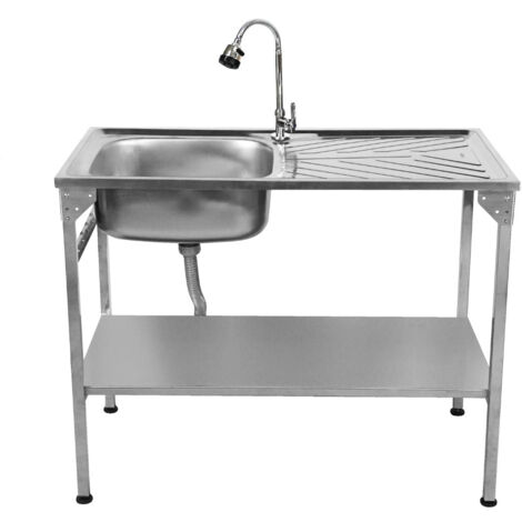 Lavello da campeggio pieghevole in acciaio inox con rubinetto flessibile Lavandino portatile a una bocca di scarico a destra Piedi regolabili in altezza Borsa per il trasporto GRATUITA e 5 ganci