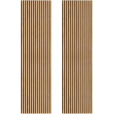 Coppia di Pannelli Fonoassorbenti con Doghe Rovere 3D in Legno Moderno Decorativo per Interni Pareti o Soffitti 2400 x 600mm Retro in Feltro Assorbimento Acustico Installazione Facile Kit Incluso