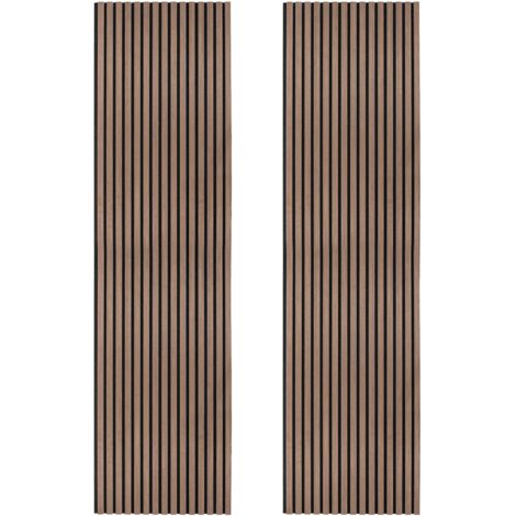 Coppia di Pannelli Fonoassorbenti con Doghe Noce Scuro Lusso 3D Moderno Decorativo per Interni Pareti o Soffitti 2400mm x 600mm Retro in Feltro Assorbimento Acustico Installazione Facile Kit Incluso