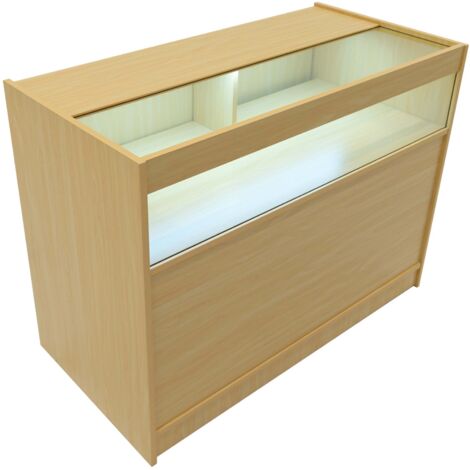 Bancone da Negozio LED B1200 Acero – Vetrina con Ante Scorrevoli Bloccabili, 2 Chiavi, 3 Ripiani (1 a Vista, 2 Chiusi), Illuminazione Bianca Fredda, 90x120x60cm MDF e Vetro Temperato (1/5)