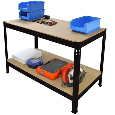 Monster Racking - Tavolo da Lavoro Nero Q-Rax Senza Bulloni in Acciaio e MDF 90x120x60cm per Garage, Officina e Magazzino