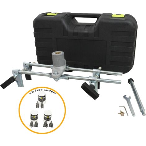 T-Mech - Mortasatrice Professionale per Mortasare la Serratura di Porte in Legno con 6 Tagliatori in Carburo da 19mm, 22mm e 25mm