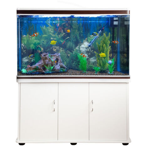 MonsterShop - Acquario 300 Litri con Armadietto Bianco e Kit con Piante e Ghiaia Naturale 143cm x 120cm x 39cm (1/5)