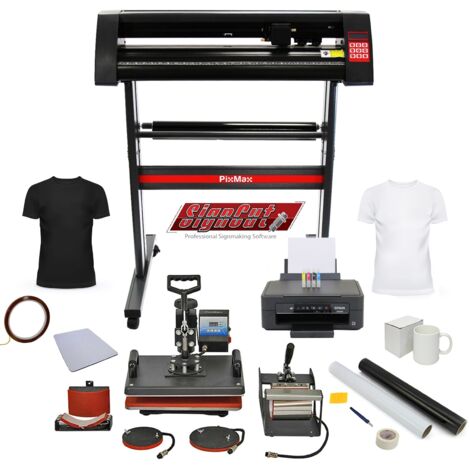 PixMax - Plotter da Taglio Vinile, Stampante & Presse a Caldo per Magliette, Tazze, Berretto e Piatto