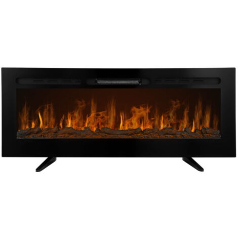 Camino Elettrico da Incasso o Indipendente, 12 Colori di Fiamma Variabili e Luminosità Regolabile con Telecomando Sassolini e Cristalli e Effetto Tronchi 950W 1850W 15 - 35 Gradi - 50 Pollici
