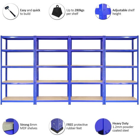 Scaffale da Garage ad Incastro T-Rax - Blu - 90cm x 45cm - 4 Pezzi con  Martello e