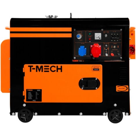 Generatore Diesel Silenzioso Trifase ATS 6.5kVA 6500W 13HP 230V \ 400V Avvio Elettrico Telaio Chiuso Potenza di Emergenza 4 Ruote Portatile Acciaio Verniciato a Polvere Nera 20L Capacità Carburante Ki