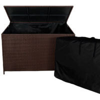 Box portaoggetti Cassapanca da giardino in rattan Marrone - 582L, sollevamento assistito del coperchio Telaio in Acciaio Resistente borsa inclusa impermeabile, Ruote, ideale per cuscini d’angolo Jardi