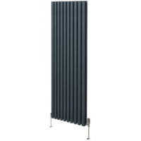 Radiatore a colonna ovale 1800mm x 600mm e valvole cromate TRV Designer Doppio pannello Termosifone Grigio antracite Acciaio Orizzontale Inclusi Spazzola per la pulizia Kit di fissaggio e staffe