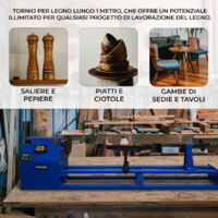 T-Mech - Tornio per Lavorazione e Tornitura Legno 1 Metro 4 Velocità per  Falegnami Professionsti e Amanti Fai Da Te e