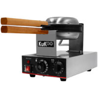 KuKoo Macchina per waffel singola rotante Commerciale Piastre di ferro antiaderenti Elettrica 1000W 50-250°C Temperatura automatica 1-5 minuti Timer Acciaio Inox Pinze GRATIS
