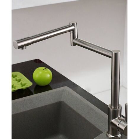 Grifo de cocina con caño superior giratorio - níquel cepillado