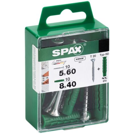 SPAX Typ-SD 8 x 40 mm + Universalschraube 5 x 60 mm, Senkkopf, Teilgewinde, T-STAR plus T20, WIROX, 10 + 10 St - 4101880800402 (1/2)